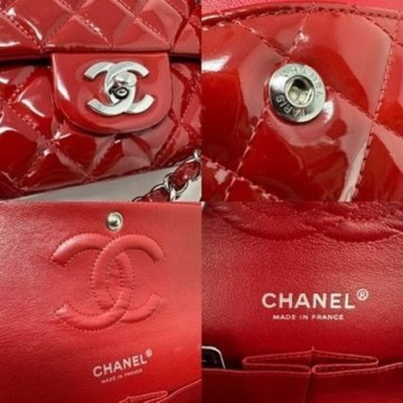 CHANEL Cherry Red Patent Leather Medium Classic Double Flap SHW - Picture 8 of 12